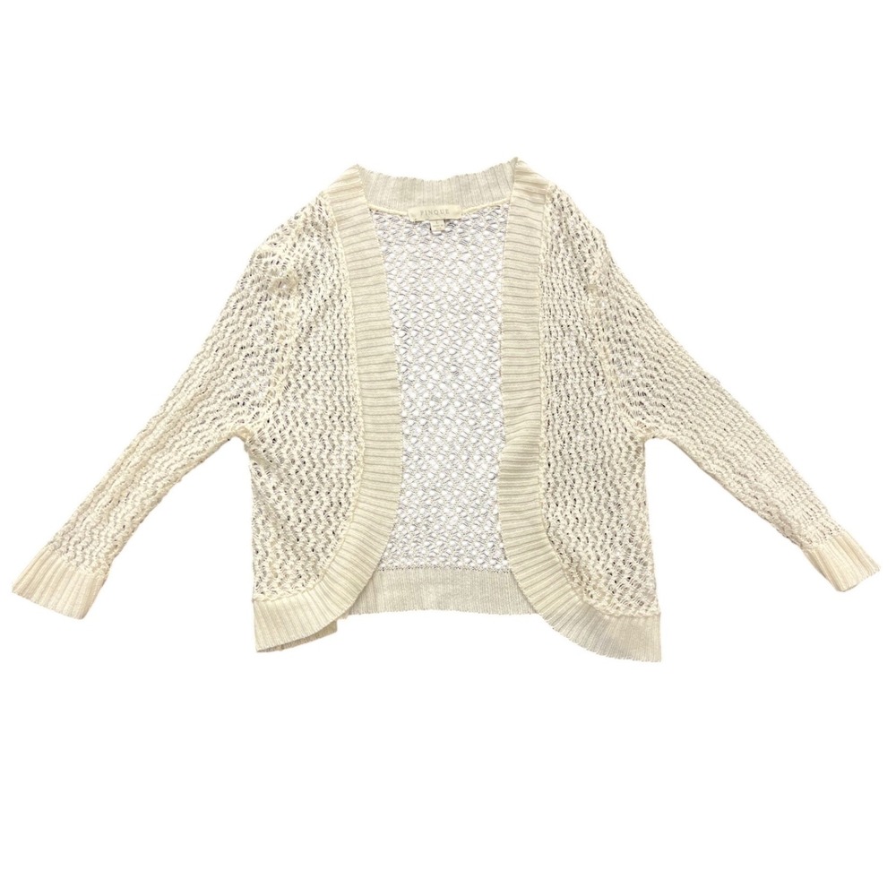 PINQUE Cream Open Front Crochet Knit Sweater Cardigan Women's Size L Made in USA